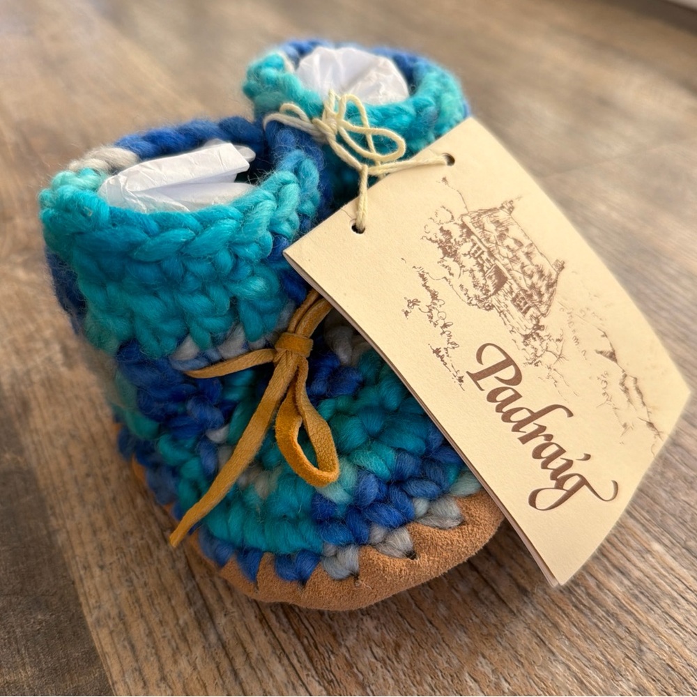 Padraig Cottage Hand Crafted Wool Baby Booties age 3-18 months (3-4) blue multi